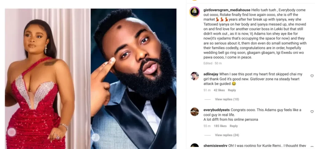 Fans Celebrates as Bimbo Ademoye and VJ Adams gets engaged