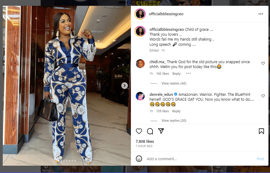 Excitement as Blessing CEO returns to social media after spending weeks in custody